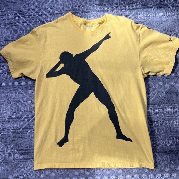 Usain Bolt Official T-Shirt Large Yellow Black Silhouette Jamaica Running Track - Picture 1 of 6